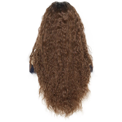 13*4*1 Lace Front Wig Ombre Brown Long Curly Synthetic Wig for Women Heat Resistant Hair Daily Party Cosplay