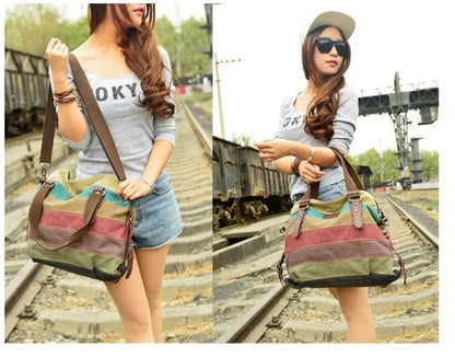Canvas Totes Striped Womens Handbag 2021 Patchwork Rainbow Shoulder Bag Fashion Female Casual Crossbody Bag Sac A Main