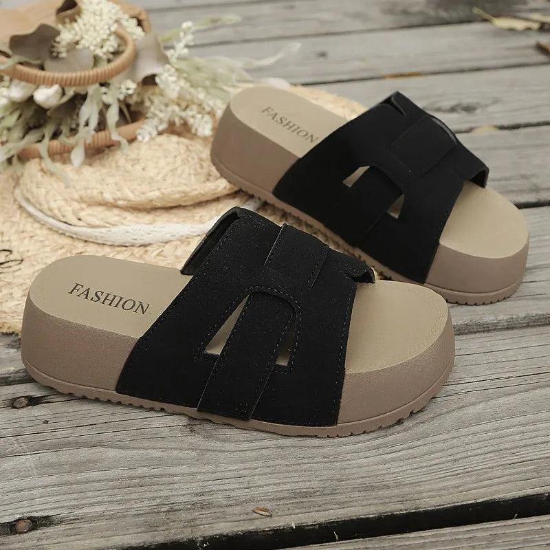 Summer Fashion Round Toe Platform Women's Sandals New Luxury Designer Flat Shoes New Comfortable Women's Home Non-Slip Slippers