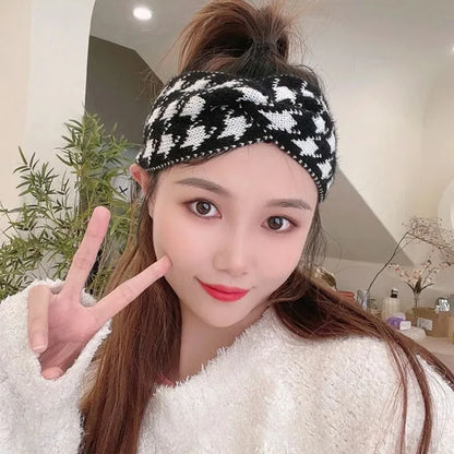 Casual Korea Houndstooth Headwrap Headbands for Women Hiar Accessories New Cotton Elastic Head Band Warm Knitted Hairbands