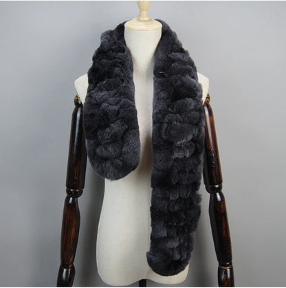 Winter Women Knitted Real Rex Rabbit Fur Scarf Natural Soft Long Style Rex Rabbit Fur Muffler Lady Warm 100% Genuine Fur Scarves