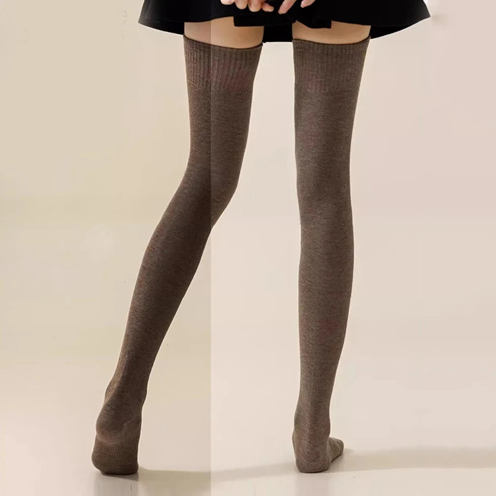 Winter Thigh High Socks For Women 100cm Lengthened JK Lolita Stockings Solid Color Over The Knee Stocks Slim Velvet Thigh Socks
