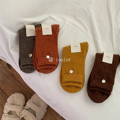 SP&CITY Colored Dotted Sheep Woolen Socks Women's Winter Warm Keeping Middle Tube Socks Casual Thick Korean Fashion Stockings