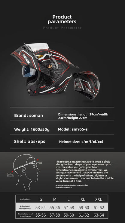 SOMAN Modular Helmet Flip Full Face Motorcycle Helmet Dual Visor Lens Racing Casco casque moto approved 오토바이핼멧