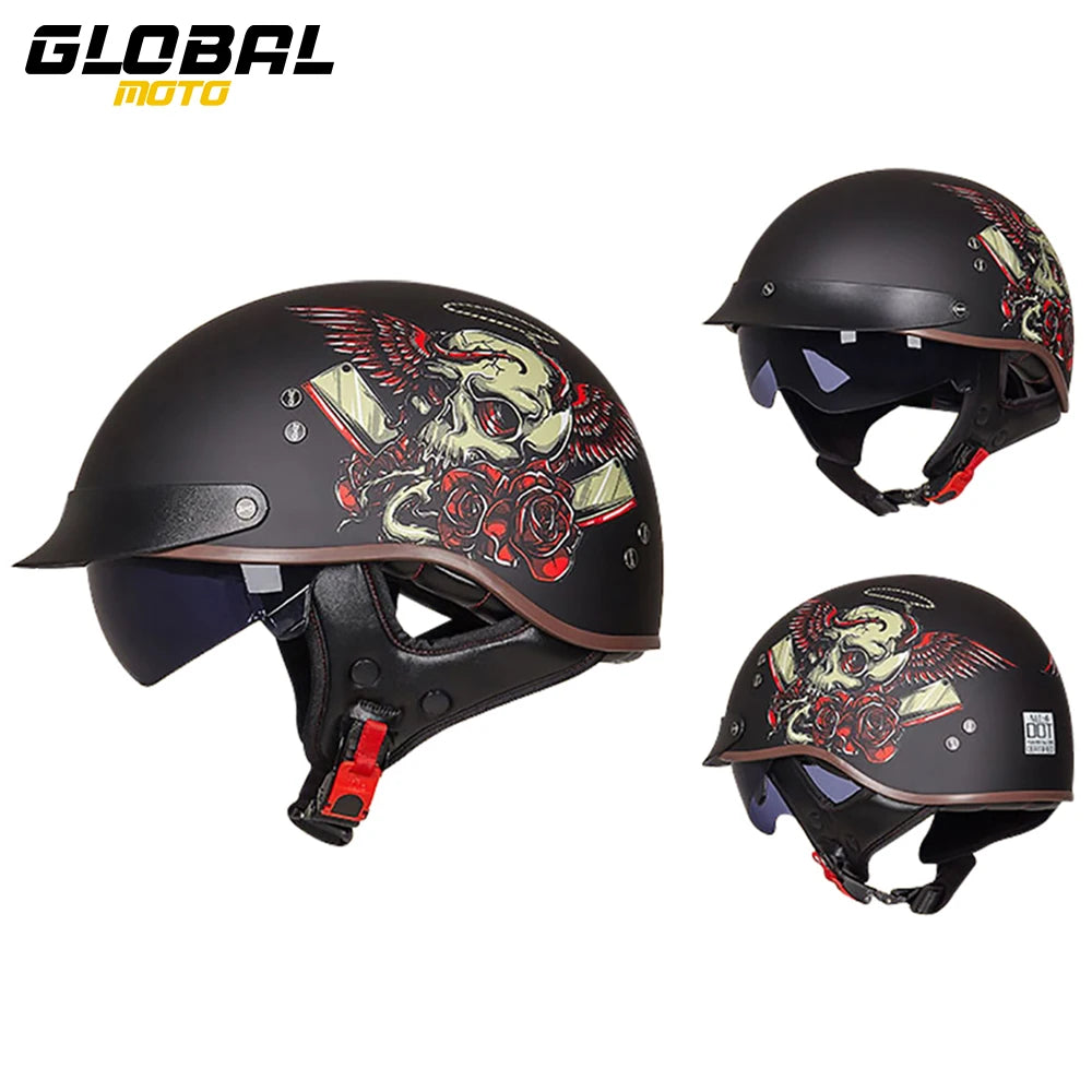 DOT Certification Motorcycle Helmet Retro Motocross Half Helmet Open Face Scooter Biker Sunshade Lens Summer Moto Men Helmet
