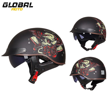 DOT Certification Motorcycle Helmet Retro Motocross Half Helmet Open Face Scooter Biker Sunshade Lens Summer Moto Men Helmet