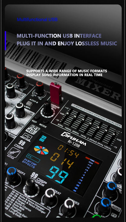 FUHAM RI808/1208 Professional 8/12 Channel 99DSP Mixer 48V Phantom Power USB Recording Studio Karaoke Bluetooth DJ Console Mixer