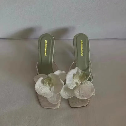 Slippers Women's shoes Heels Sandals Elegant Sexy Fashion New  Luxury Kawaii Designer Stripper shoes woman 2025 trend square toe