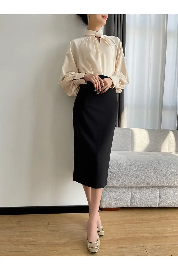 Office Lady Hollow Out Loose Shirt Tops Spring Autumn New Long Sleeve Elegant Solid Blouse Temperament Fashion Women Clothing