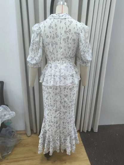 Printed V-neck Waist Cinched Pleated Dress Lapel Short Sleeve High Waisted Maxi Dresses Elegant Women's Summer New Vestidos