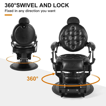 Retro Heavy Duty Hydraulic Recline Barber Chair Rounded Cushion Salon Spa Styling Equipment Black Customized