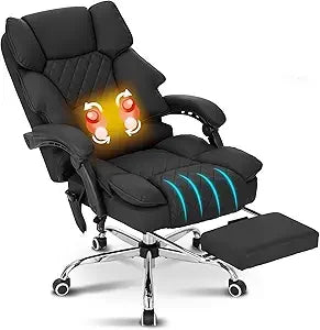 Kneading Massage Executive Office Chair with Heated,90-135° Reclining with Footrest,Ergonomic Desk Chair,Diamond-Stitched Cushio