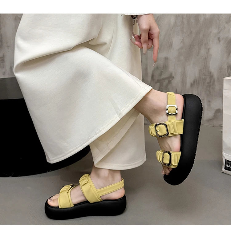 Designer's One Word Buckle Thick Bottom Women's Sandals Luxury Women's Shoes Round Head Fish Mouth Shoes Sponge Bottom Sandals