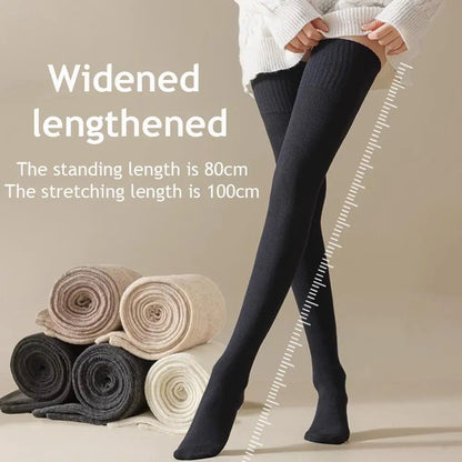Winter Thigh High Socks For Women 100cm Lengthened JK Lolita Stockings Solid Color Over The Knee Stocks Slim Velvet Thigh Socks