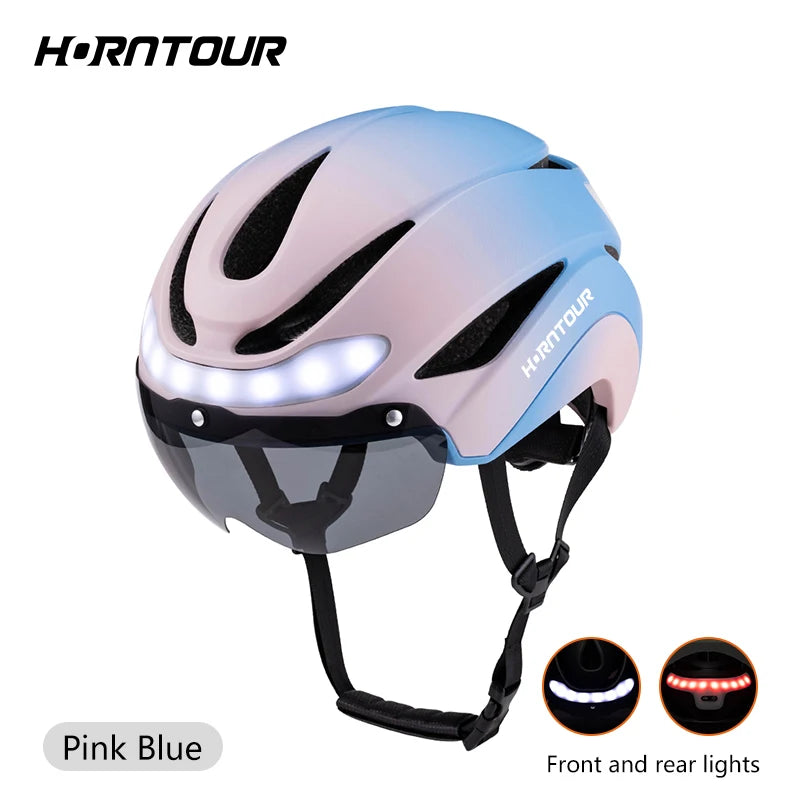 Horntour New Bicycle Helmet Ride Lights Racing Road Bike Helmet Men and Women Outdoor Sports Pro Cycling Bicicleta Safety Cap ﻿