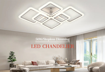 Simple Ceiling Chandelier Square with Remote Control Dimmable Modern Ceiling Lights Smart LED Lighting Fixture Study Living Room