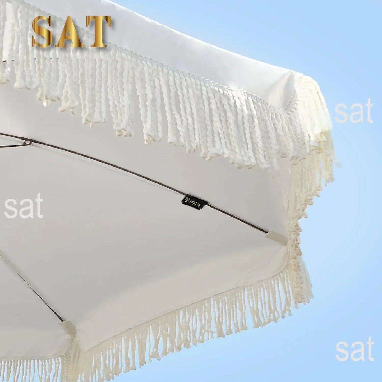 #For 7ft Patio Umbrella with Fringe Outdoor Tassel Umbrella UPF50+ Premium Steel Pole and Ribs Push Button Tilt,  Gazebo&