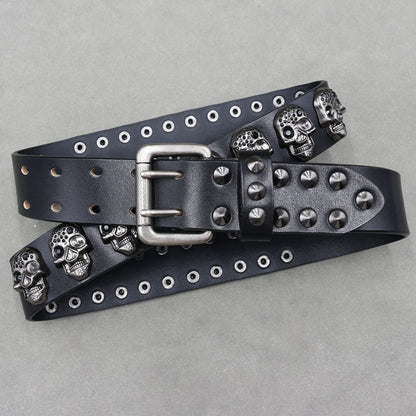 NEW Metal Rivet Cowboy Belt Genuine Leather Cowskin Men Belt Punk Rivet Jeans Belts For WOMEN Ceinture Homme Cinturones Hombre