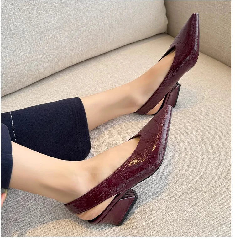 Sandals Luxury Brand Sexy Dress Shoes Elegant Chunky High Heeeled Pumps Sexy Pointed Toe Evening Shoes Women Shoes V Cut Shoes