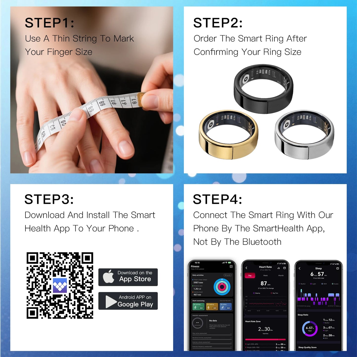 Amovan Nova Smart Ring Premium Quality AI Analysis GPS Sports Mode Heart Rate Blood Oxygen Stress Sleep Temperature Monitor