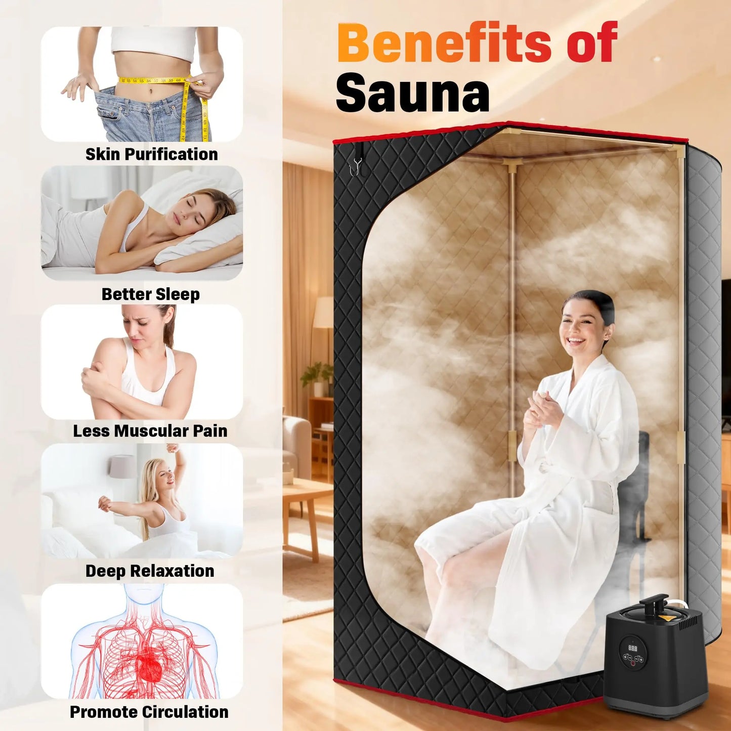 For Full Size Personal One Person Full Body Sauna Spa Deluxe Portable Steam Sauna Room for Home Relaxation
