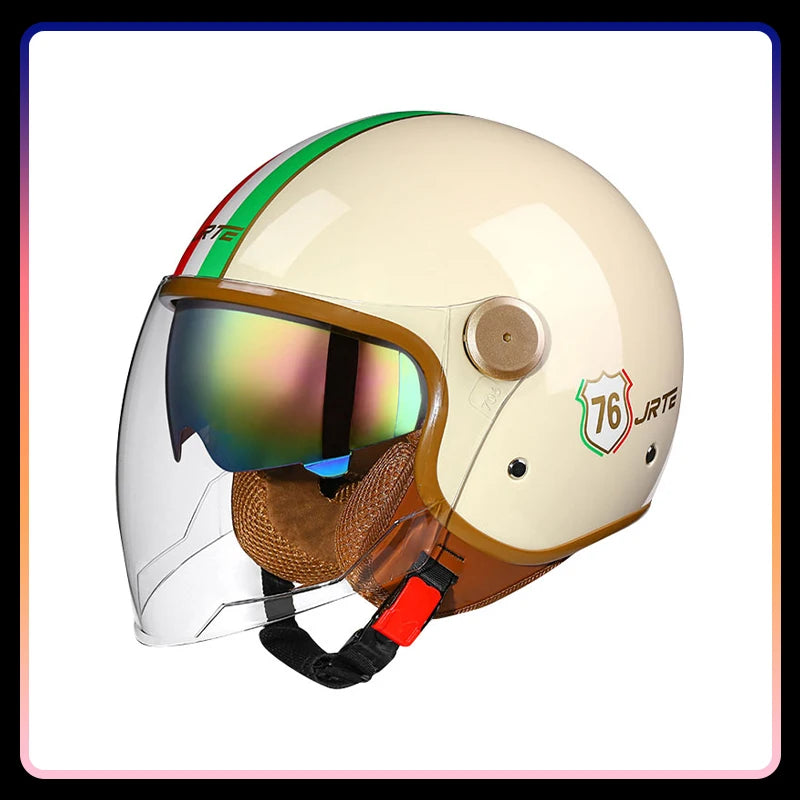 Retro Open Face Motorcycle Helmet Daul Lens DOT ECE Approved Vintage Jet Helmet 3/4 Open Half Helmet for Scooter Curiser Chopper