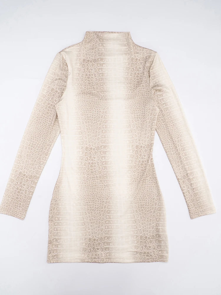 Weird Puss Hottie Snake Pattern Dress Women Winter Trend Full Sleeve Sexy Street Midnight Activity Stretch Skinny Mini Bodycon