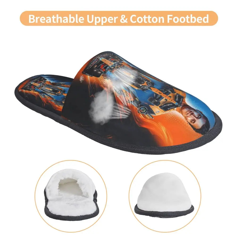 Custom British Lando Norris Racing Driver Guest Slippers for Spa Women House Slipper