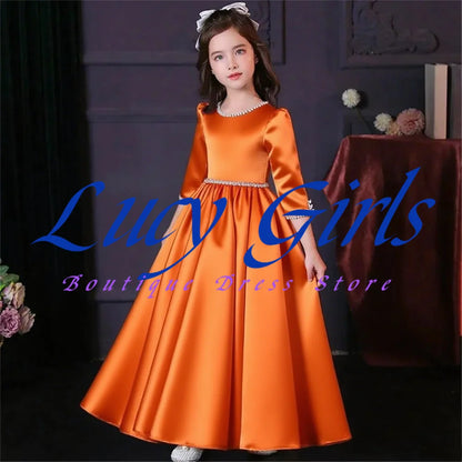 Lovely White Satin Flower Girl Dress for Wedding Dresses Little Princess Bow Kids Birthday Party Evening Customise Gowns