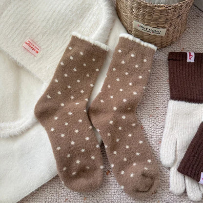 Winter Warm Thickened Polka Dot Plush Socks Women Girls Mid-calf Socks Fall Thickened Padded Warm Socks Home Sleep Floor Sox