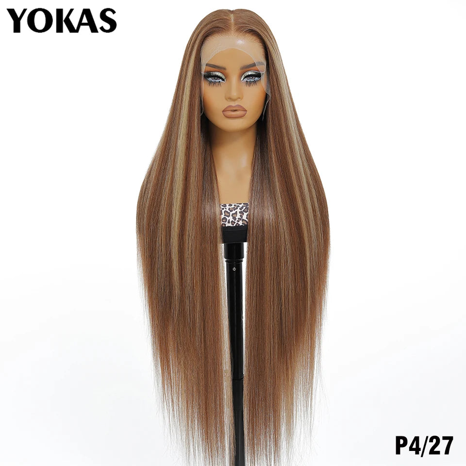 40 Inch Synthetic Lace Frontal Wigs For Women 13x6 Lace Front Wigs With High Temperature Fiber HD Lace Pink Blonde Straight Hair