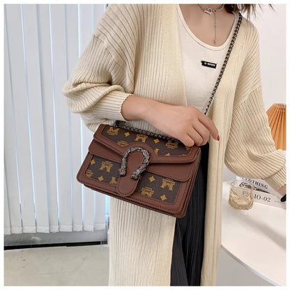 Fashion Printed Chain Shoulder Bag for Women, Trendy Small Square Crossbody, Travel Shopping Gift for Girlfriend