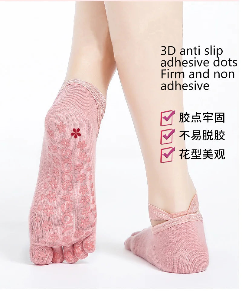 Yoga Dance Indoor Sports Silicone Anti slip Cross Strap Finger Socks