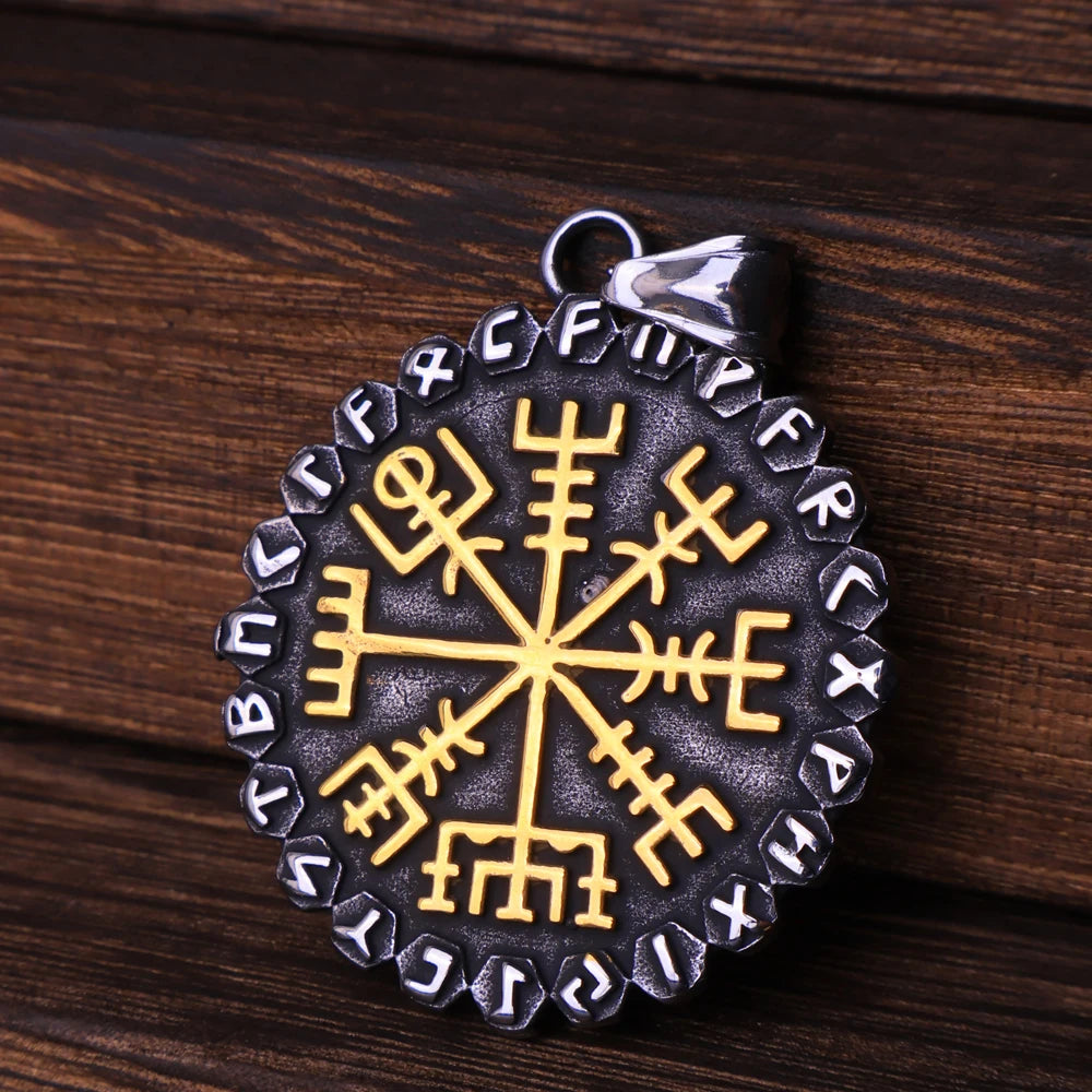 Vintage Vegvisir Viking Compass Pendant Necklace for Men Stainless Steel Fashion Nordic Amulet Beaded Necklace Jewelry Wholesale