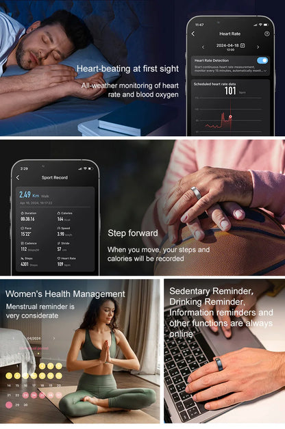 Uhoofit R10 Smart Ring with Charging Case Men Women Health Heart Rate Sleep Monitor IP68 & 5ATM Waterproof Multi-sport Mode