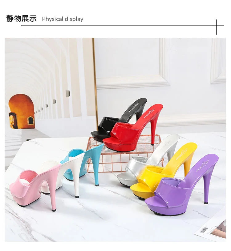 Brand Designer Sandals 2022 New Women Candy Color Slippers High Heels Slippers Sandals 13cm  Pointed Toe Slides Party Sexy Shoes