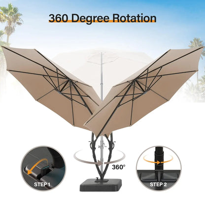 Outdoor Patio Umbrella, Curvy Cantilever Umbrella, Heavy Duty Offset Hanging Umbrella with 360° Rotation for, Customized