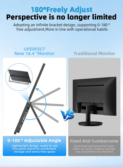 UPERFECT QLED 18.4" 4K UHD Laptop Monitor w/ HDMI USB C 3.1 For XBOX PS5 Ultrawide Game View Display PC Mac Phone Extend Screen