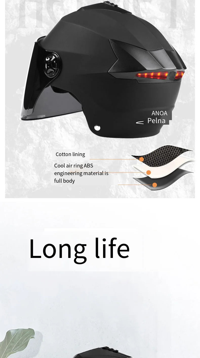 Motorcycle Helmets With Led Lights Moped Helmet Electric Scooter for Men Women With Double Visor Rechargeable Bicycle Light Bike