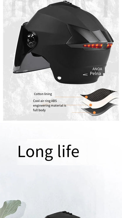 Motorcycle Helmets With Led Lights Moped Helmet Electric Scooter for Men Women With Double Visor Rechargeable Bicycle Light Bike