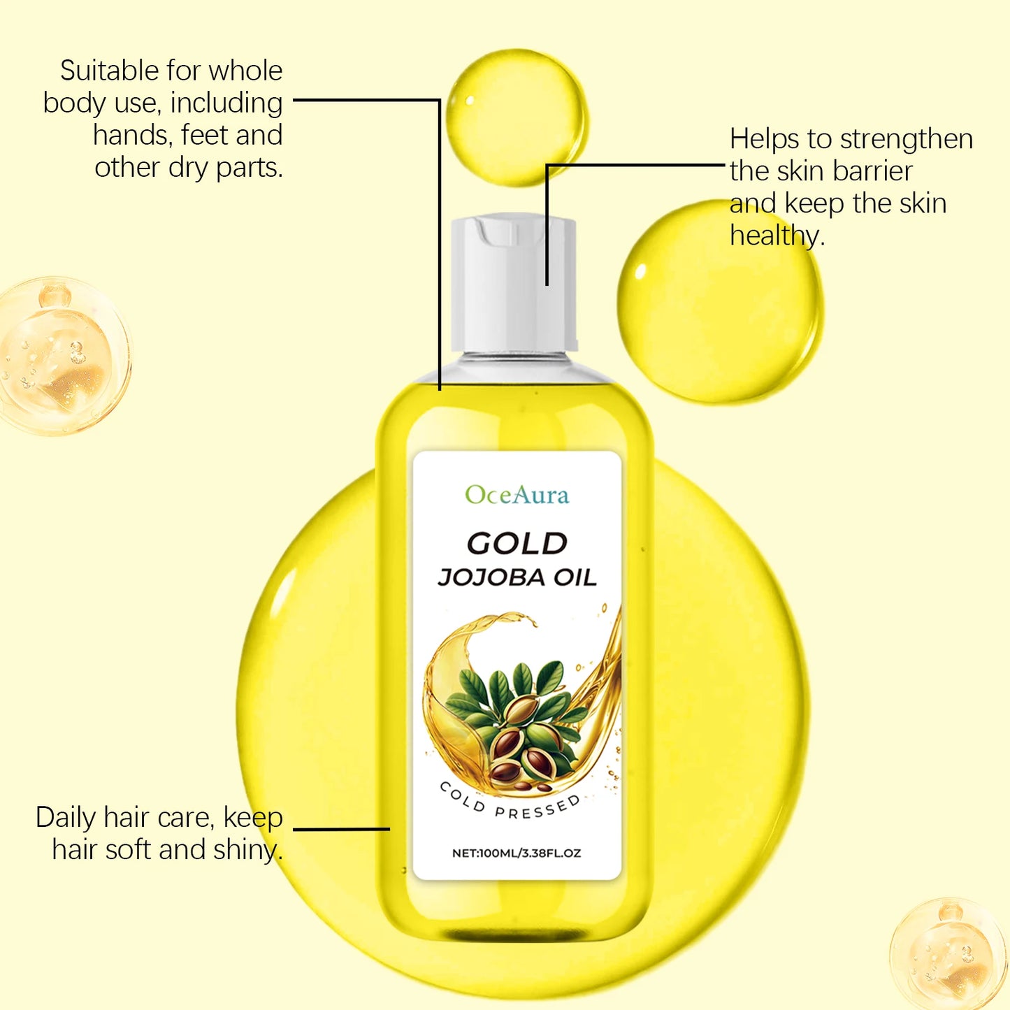 Organic Jojoba Oil for Hair Growth Products Strengthening Hair Smoothing Cold-Pressed Vitamin C Jojoba Oil for Face Moisturizer