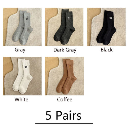 5 Pairs Winter Socks Women Brand Designer Fashion Stockings Socks Luxury Embroidered Letter Mid Tube Socks