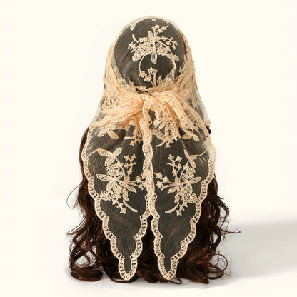 Wholesale French Lace Triangle Scarf Embroidered Flower Lace Scarf Small Shawl Crochet Head Scarf Headwraps Bandana For Women