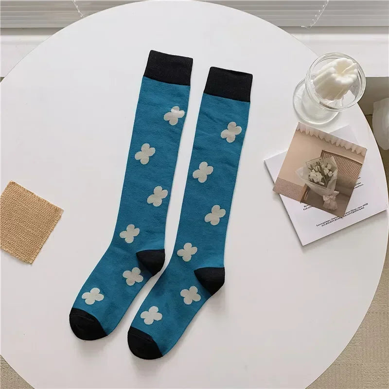 Socks Women's High Tube Calf Knee-length Socks Retro Illustration Art Abstract Street Autumn and Winter Cotton Socks High Sock