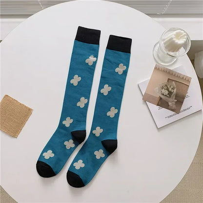 Socks Women's High Tube Calf Knee-length Socks Retro Illustration Art Abstract Street Autumn and Winter Cotton Socks High Sock