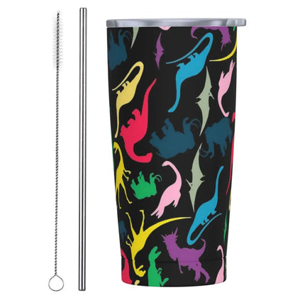 Stainless Steel Tumbler Dinosaur Silhouette Mugs Cup With Straws Animal Beach Cold Drink Water Bottle Insulated Thermal Mug