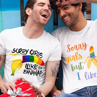 "Sorry Girl I Love Banana" Fun LGBTQ Gay Pride T-shirts Men Short Sleeve Fashion Streetwear Tshirts