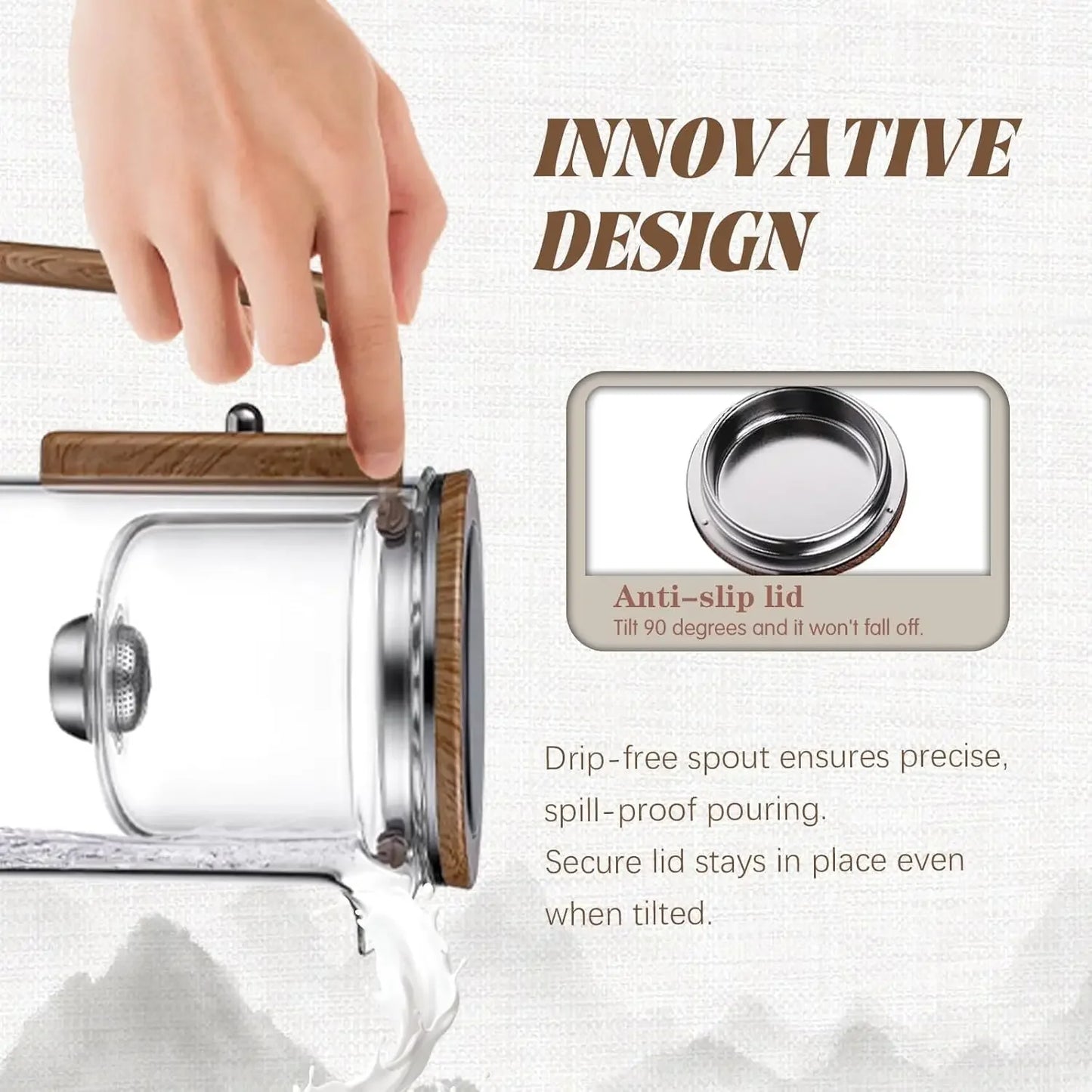 600ML Enchanti Tea Pot Glass Kettle Teapot with Wooden Handle One Click Switch Tea Filtration  Teapots Puer Tea Cup Set