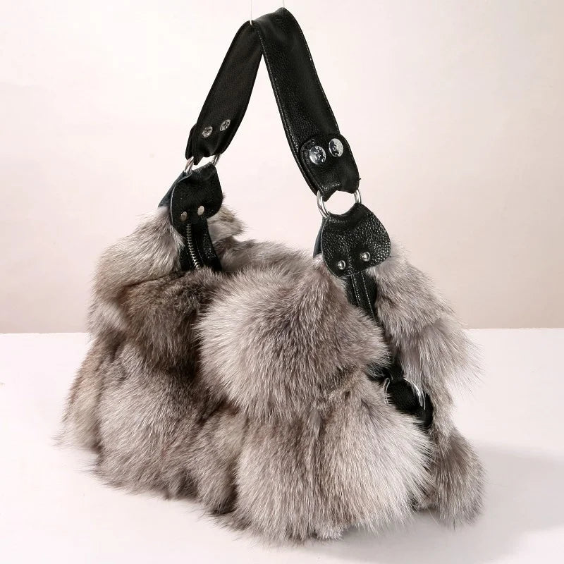Winter Fox Fur Bag Women's Fur Bag Fashion Fur Handbag Ladies Bags Purses Women Shoulder Bag Real Silver Fox Fur Messenger Bags