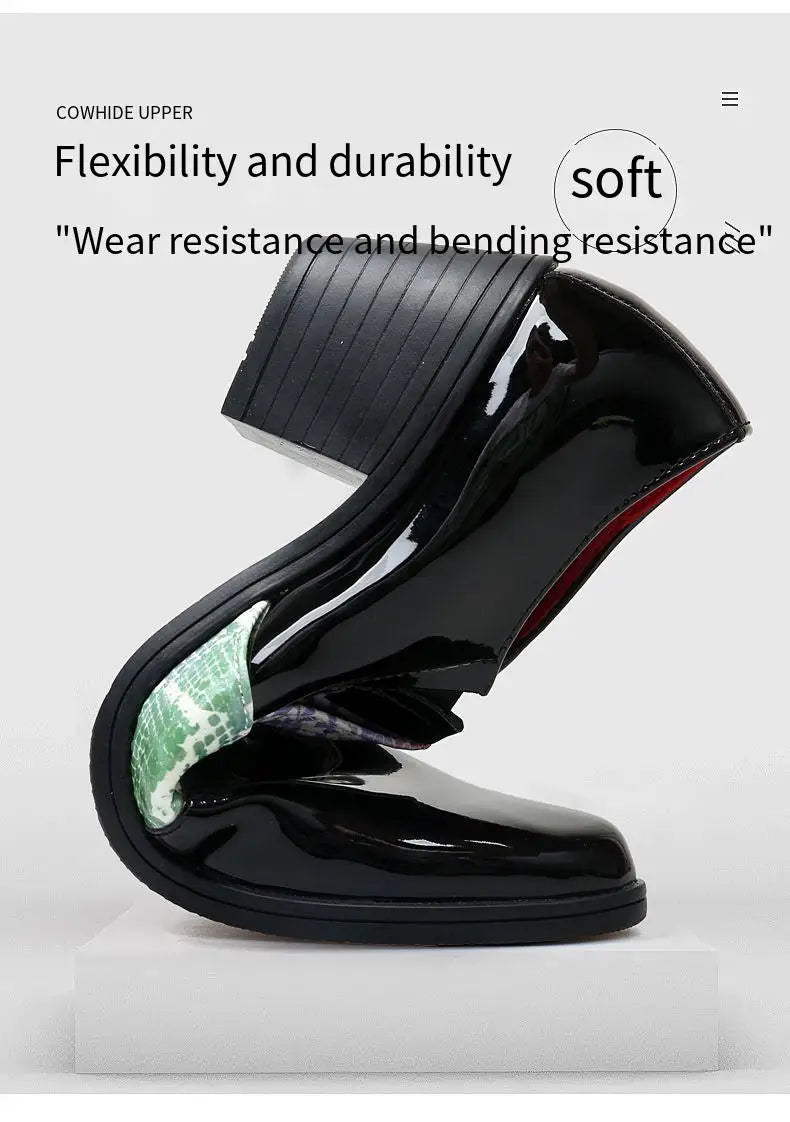 Black Pu Leather Business Dress High Heel Men's Shoes Pointed Toe Slip-on Elegant Party Wedding Shoes Thick Bottom Plus Size